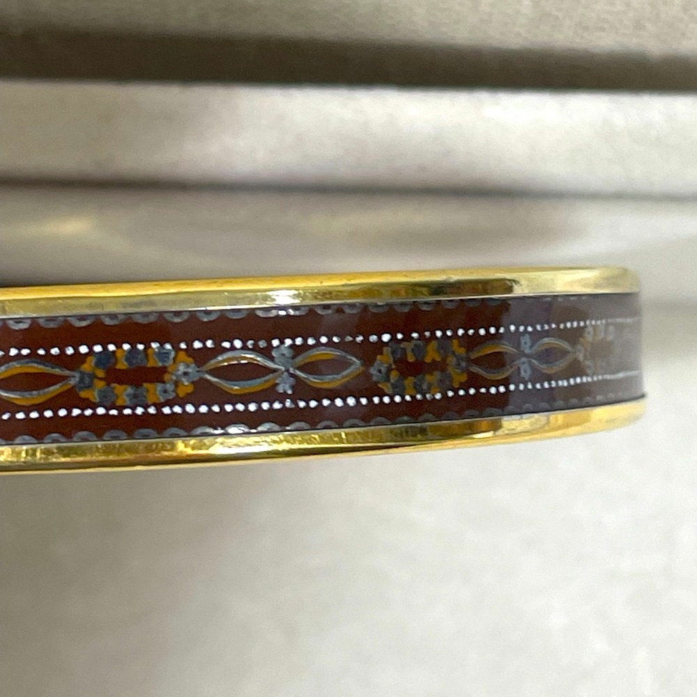 RARE* Michaela Frey Bangle Enamel Bracelet Burgandy, Silver, 24kGold Plated Trim - Picture 7 of 7